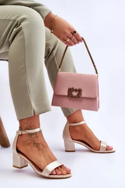 Damskie Boto Satynowe Sandały Na Niskim Obcasie Beżowe Juliet