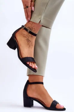 Damskie Boto Satynowe Sandały Na Niskim Obcasie Czarne Juliet