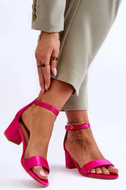 Damskie Boto Satynowe Sandały Na Niskim Obcasie Fuksja Juliet