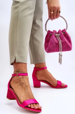 Damskie Boto Satynowe Sandały Na Niskim Obcasie Fuksja Juliet