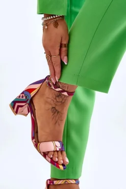 Boto Satynowe Sandały Na Niskim Obcasie We Wzory Fioletowo-Różowe Quincy