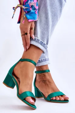 Clearance Boto Satynowe Sandały Na Niskim Obcasie Zielone Juliet