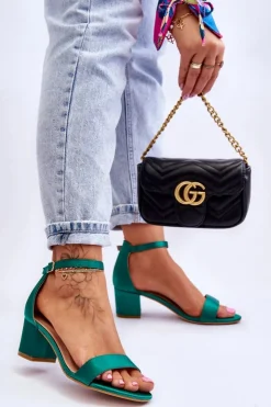 Clearance Boto Satynowe Sandały Na Niskim Obcasie Zielone Juliet