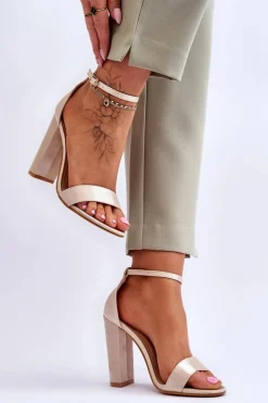 Damskie Boto Satynowe Sandały Na Obcasie Beżowe Linsy