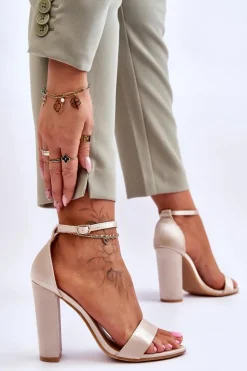 Damskie Boto Satynowe Sandały Na Obcasie Beżowe Linsy