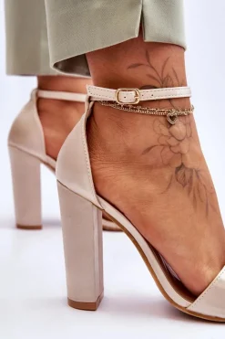 Damskie Boto Satynowe Sandały Na Obcasie Beżowe Linsy