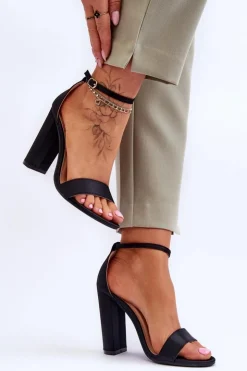 Damskie Boto Satynowe Sandały Na Obcasie Czarne Linsy