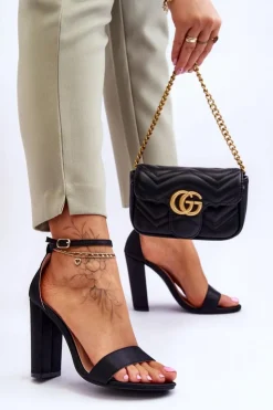 Damskie Boto Satynowe Sandały Na Obcasie Czarne Linsy