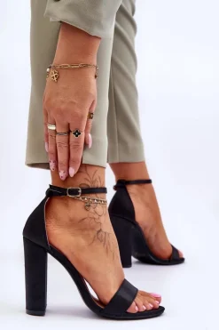 Damskie Boto Satynowe Sandały Na Obcasie Czarne Linsy