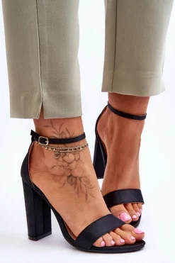 Damskie Boto Satynowe Sandały Na Obcasie Czarne Linsy