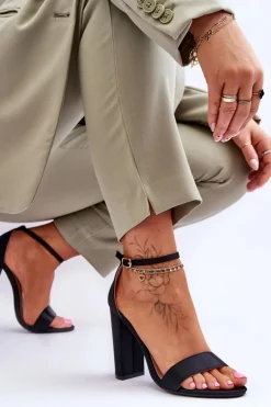 Damskie Boto Satynowe Sandały Na Obcasie Czarne Linsy