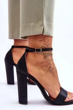 Damskie Boto Satynowe Sandały Na Obcasie Czarne Linsy