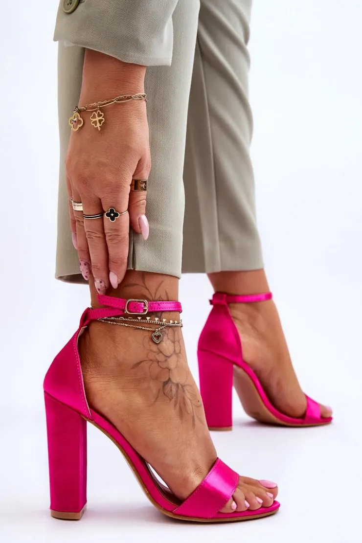 Damskie Boto Satynowe Sandały Na Obcasie Fuksja Linsy