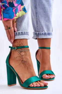 Damskie Boto Satynowe Sandały Na Obcasie Zielone Linsy