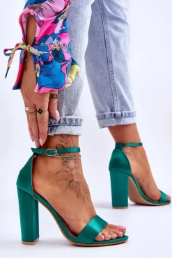 Damskie Boto Satynowe Sandały Na Obcasie Zielone Linsy