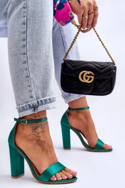 Damskie Boto Satynowe Sandały Na Obcasie Zielone Linsy