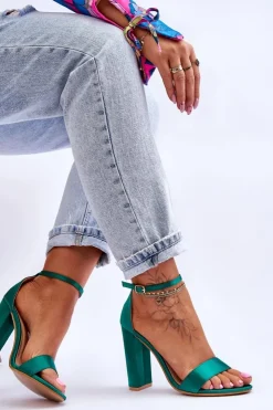 Damskie Boto Satynowe Sandały Na Obcasie Zielone Linsy