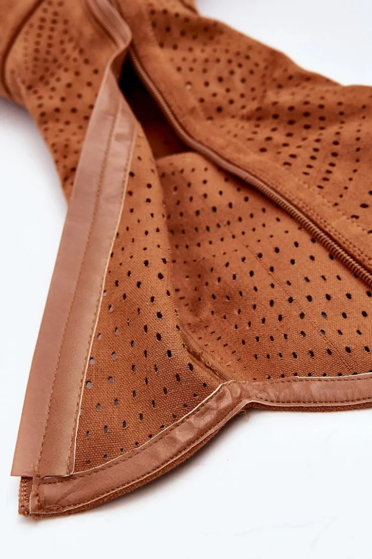 Damskie buty S.Barski Kozaki Wiosenne|Kozaki Ażurowe*S.Barski HY66-150 Ażurowe Kozaki Na Płaskim Obcasie Camel