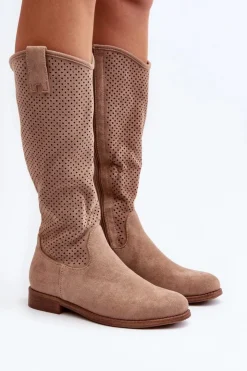 Damskie buty S.Barski Kozaki Wiosenne|Kozaki Ażurowe*S.Barski HY66-139 Ażurowe Kozaki Damskie Beżowe