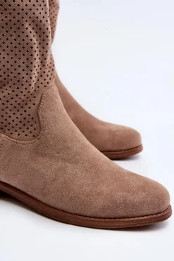 Damskie buty S.Barski Kozaki Wiosenne|Kozaki Ażurowe*S.Barski HY66-139 Ażurowe Kozaki Damskie Beżowe