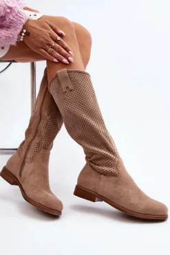 Damskie buty S.Barski Kozaki Wiosenne|Kozaki Ażurowe*S.Barski HY66-139 Ażurowe Kozaki Damskie Beżowe