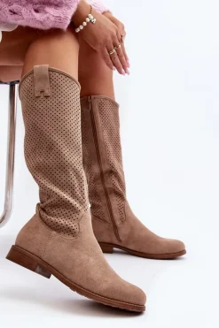 Damskie buty S.Barski Kozaki Wiosenne|Kozaki Ażurowe*S.Barski HY66-139 Ażurowe Kozaki Damskie Beżowe