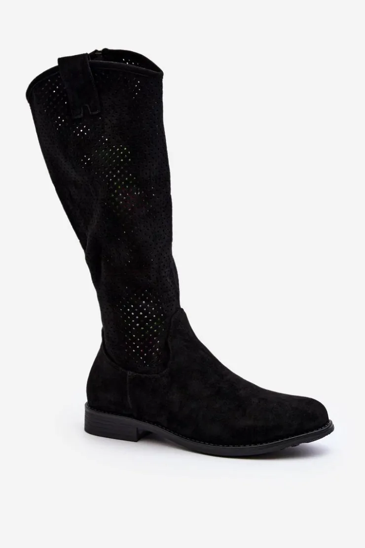 Damskie Damskie buty S.Barski S.Barski HY66-139 Ażurowe Kozaki Damskie Czarne