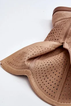 Outlet Damskie buty S.Barski S.Barski HY66-150 Ażurowe Kozaki Na Płaskim Obcasie Beżowe