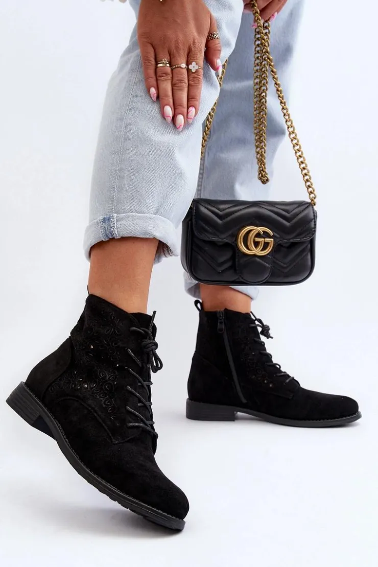 Damskie Damskie buty S.Barski S.Barski HY66-136 Damskie Botki Ze Wzorem Czarne