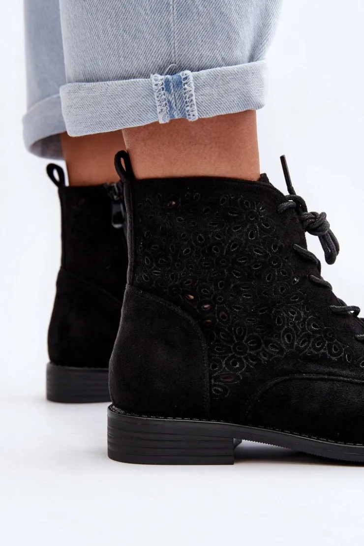 Damskie Damskie buty S.Barski S.Barski HY66-136 Damskie Botki Ze Wzorem Czarne