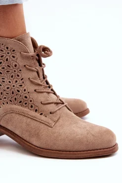 Damskie buty S.Barski Botki Wiosenne|Botki Ażurowe*S.Barski HY66-136 Damskie Botki Ze Wzorem Beżowe Beżowy