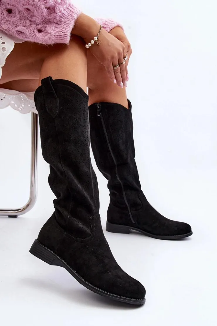 Damskie buty S.Barski Kozaki Wiosenne|Kozaki Ażurowe*S.Barski HY66-132 Kozaki Damskie Ażurowe Czarne Czarny