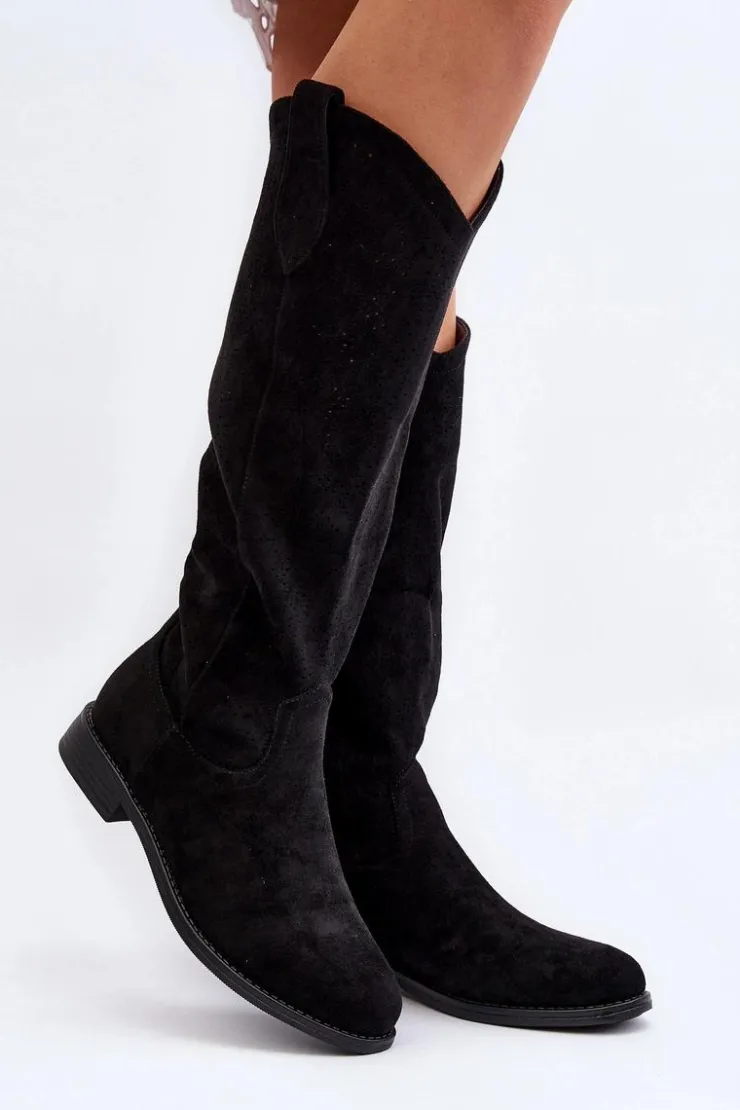 Damskie buty S.Barski Kozaki Wiosenne|Kozaki Ażurowe*S.Barski HY66-132 Kozaki Damskie Ażurowe Czarne Czarny