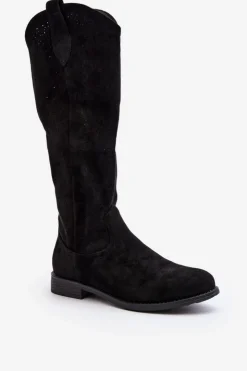 Damskie buty S.Barski Kozaki Wiosenne|Kozaki Ażurowe*S.Barski HY66-132 Kozaki Damskie Ażurowe Czarne Czarny