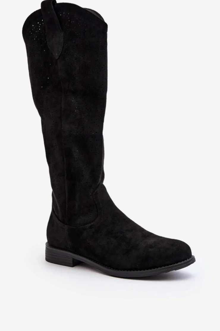 Damskie buty S.Barski Kozaki Wiosenne|Kozaki Ażurowe*S.Barski HY66-132 Kozaki Damskie Ażurowe Czarne Czarny