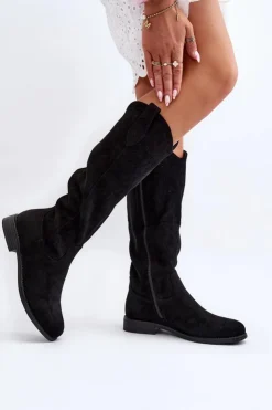 Damskie buty S.Barski Kozaki Wiosenne|Kozaki Ażurowe*S.Barski HY66-132 Kozaki Damskie Ażurowe Czarne Czarny