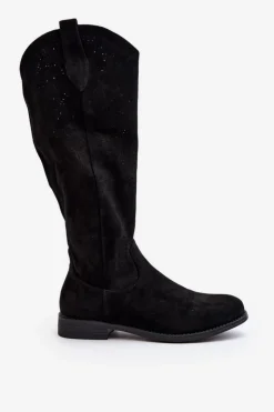 Damskie buty S.Barski Kozaki Wiosenne|Kozaki Ażurowe*S.Barski HY66-132 Kozaki Damskie Ażurowe Czarne Czarny