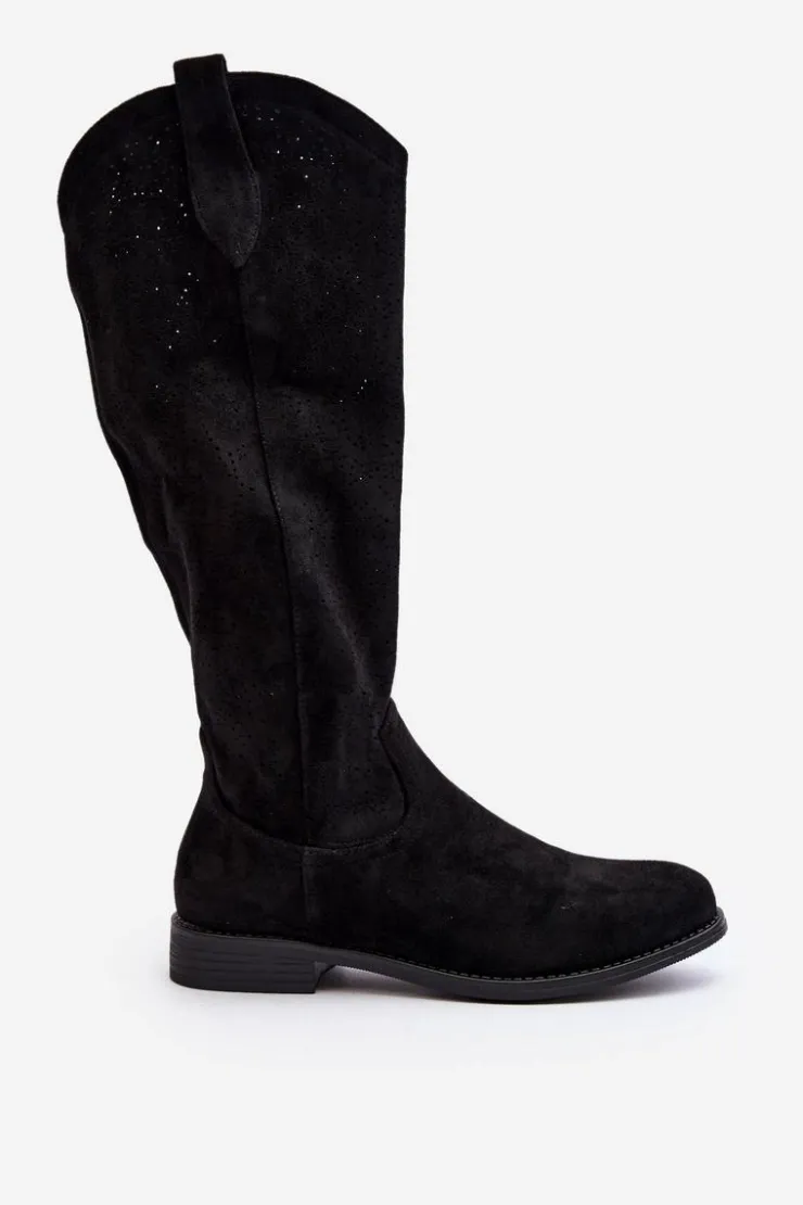 Damskie buty S.Barski Kozaki Wiosenne|Kozaki Ażurowe*S.Barski HY66-132 Kozaki Damskie Ażurowe Czarne Czarny