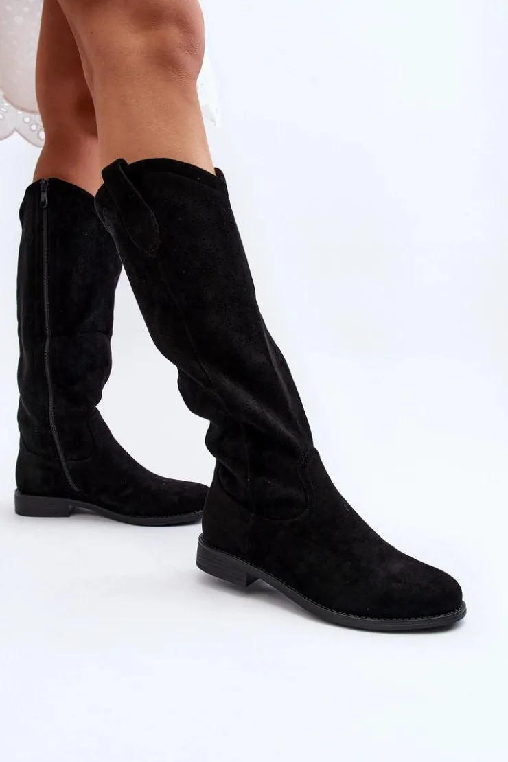 Damskie buty S.Barski Kozaki Wiosenne|Kozaki Ażurowe*S.Barski HY66-132 Kozaki Damskie Ażurowe Czarne Czarny