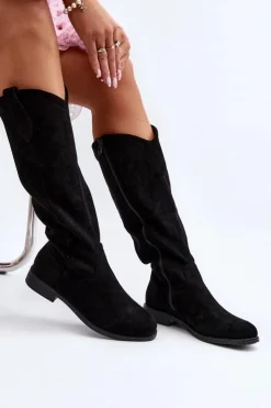 Damskie buty S.Barski Kozaki Wiosenne|Kozaki Ażurowe*S.Barski HY66-132 Kozaki Damskie Ażurowe Czarne Czarny