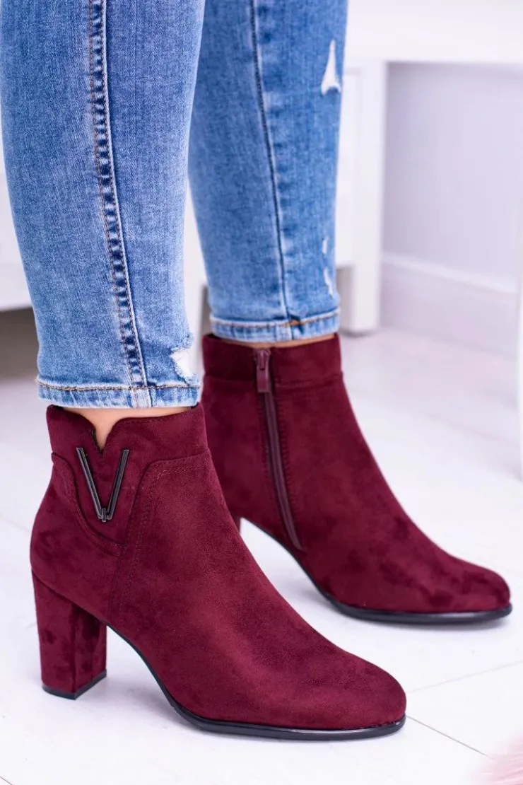 Damskie Buty Sergio Leone Sergio Leone Bordowe Botki Na Słupku Zamsz Valentia