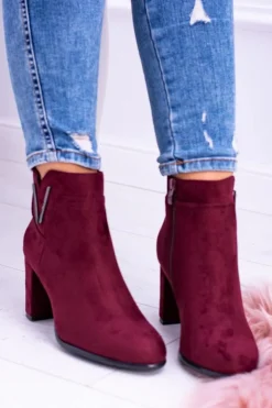 Damskie Buty Sergio Leone Sergio Leone Bordowe Botki Na Słupku Zamsz Valentia