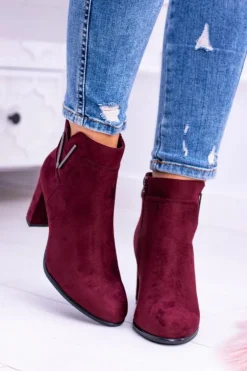 Damskie Buty Sergio Leone Sergio Leone Bordowe Botki Na Słupku Zamsz Valentia