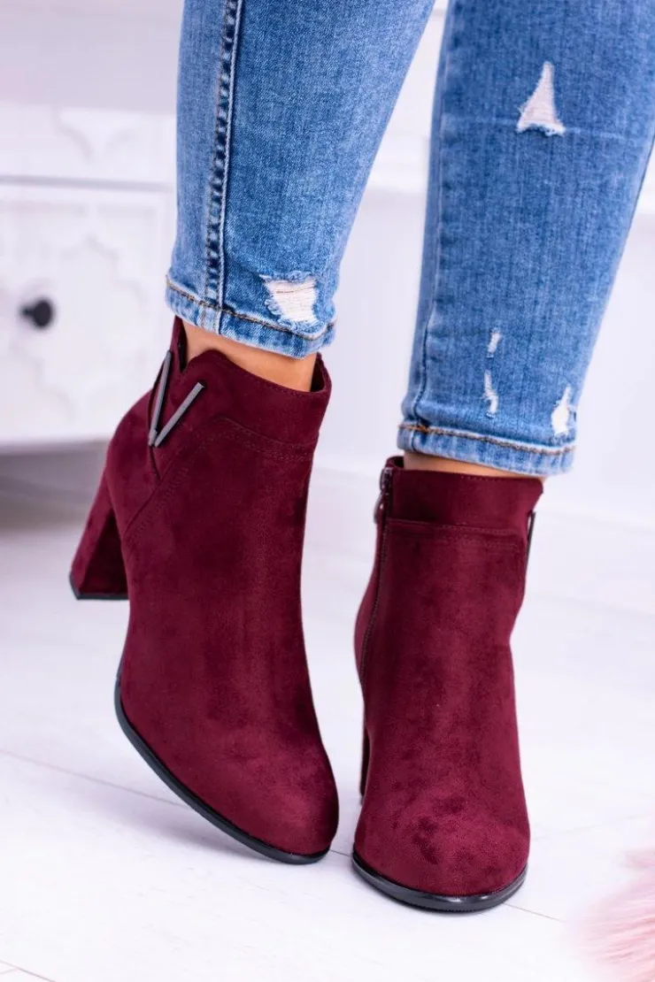 Damskie Buty Sergio Leone Sergio Leone Bordowe Botki Na Słupku Zamsz Valentia