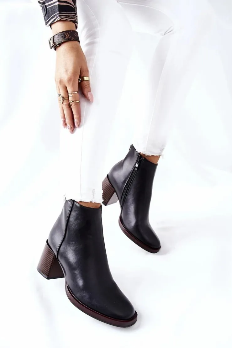 Damskie Buty Sergio Leone Sergio Leone Botki Na Słupku BT545 Czarne