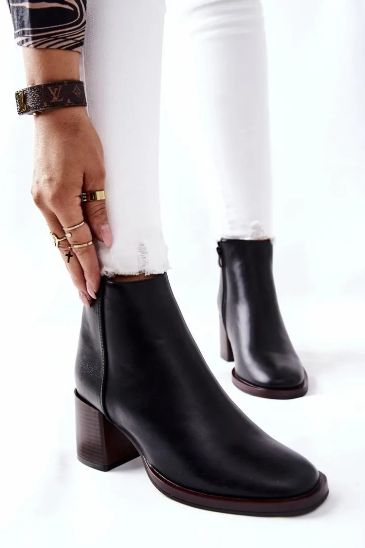 Damskie Buty Sergio Leone Sergio Leone Botki Na Słupku BT545 Czarne