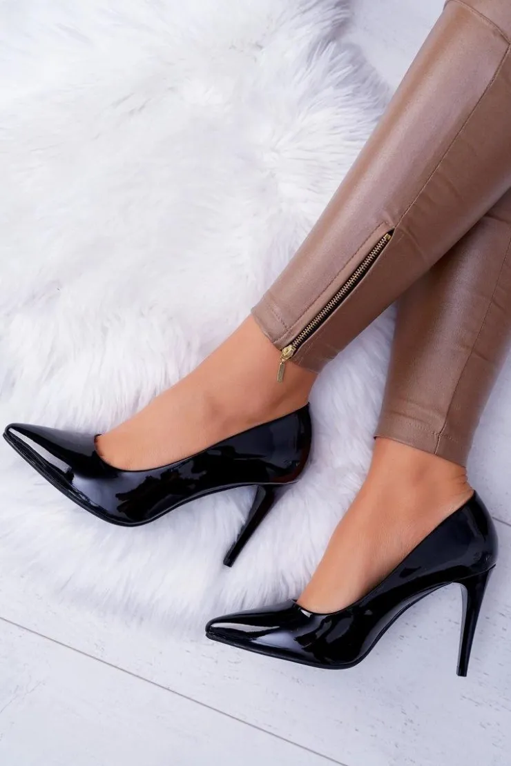 Damskie Buty Sergio Leone Sergio Leone Lakierowane Czółenka Szpilki Czarne Feliciana