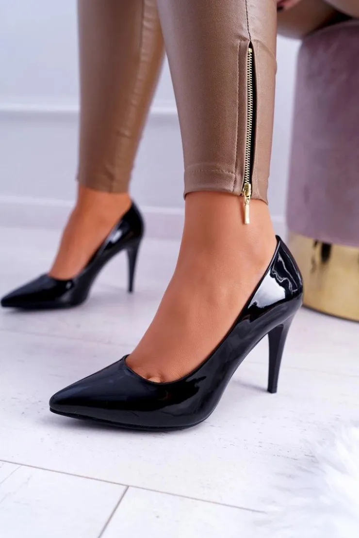 Damskie Buty Sergio Leone Sergio Leone Lakierowane Czółenka Szpilki Czarne Feliciana