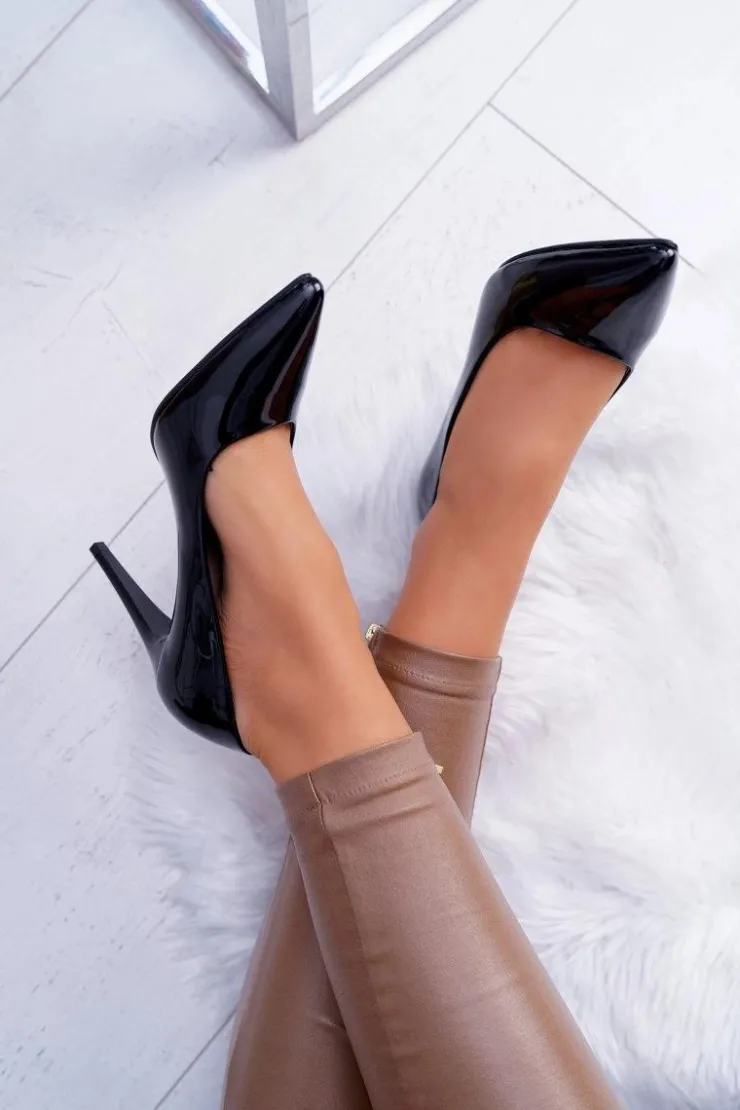 Damskie Buty Sergio Leone Sergio Leone Lakierowane Czółenka Szpilki Czarne Feliciana