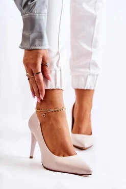 Buty Sergio Leone Czółenka Klasyczne*Sergio Leone Perłowe Czółenka Szpilki Beżowe Feliciana